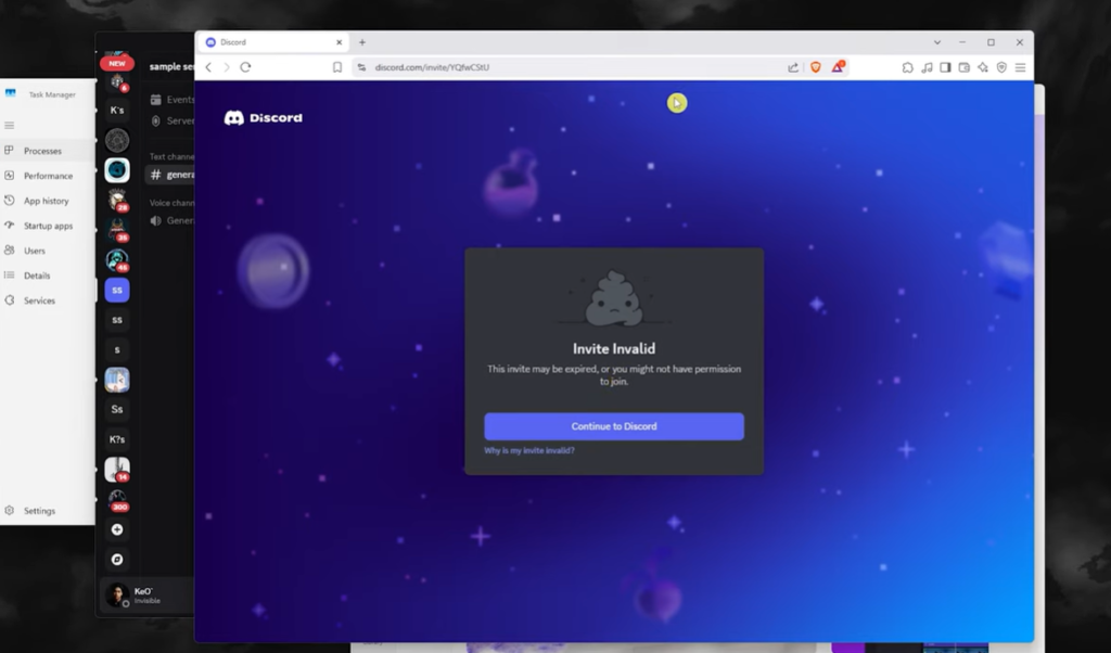 Invalid Discord Invite Notification Displayed.