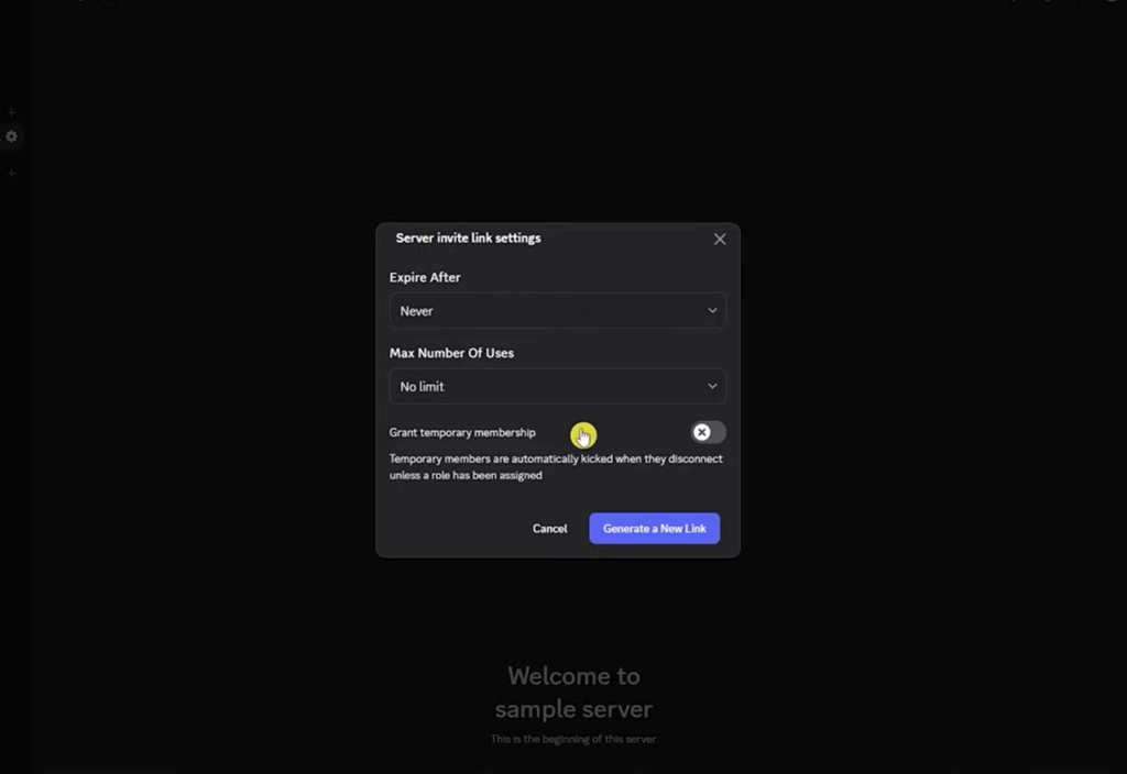 Server Invite Link Settings Interface