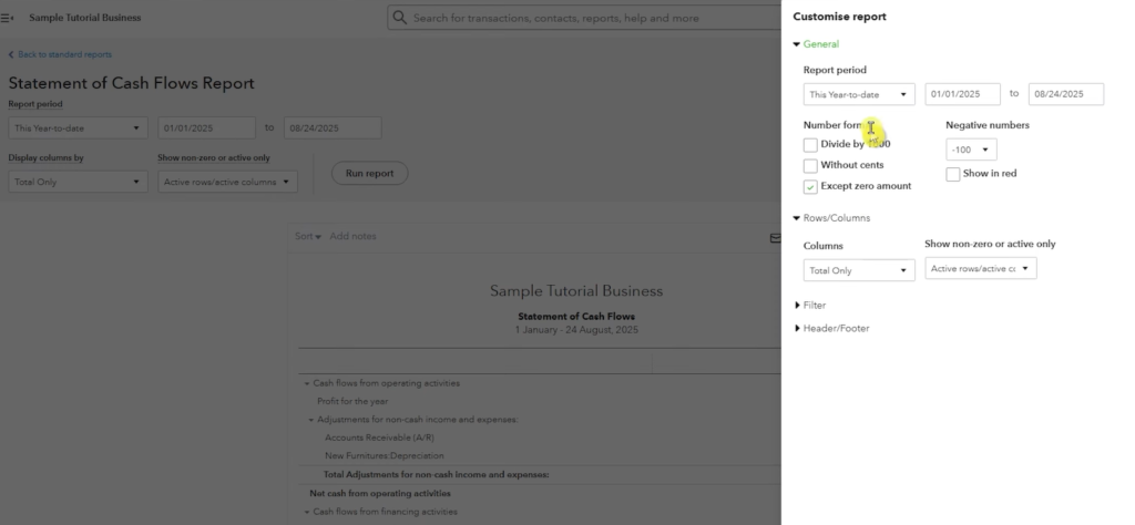 How To Customize Cash Flow Report In Quickbooks Online