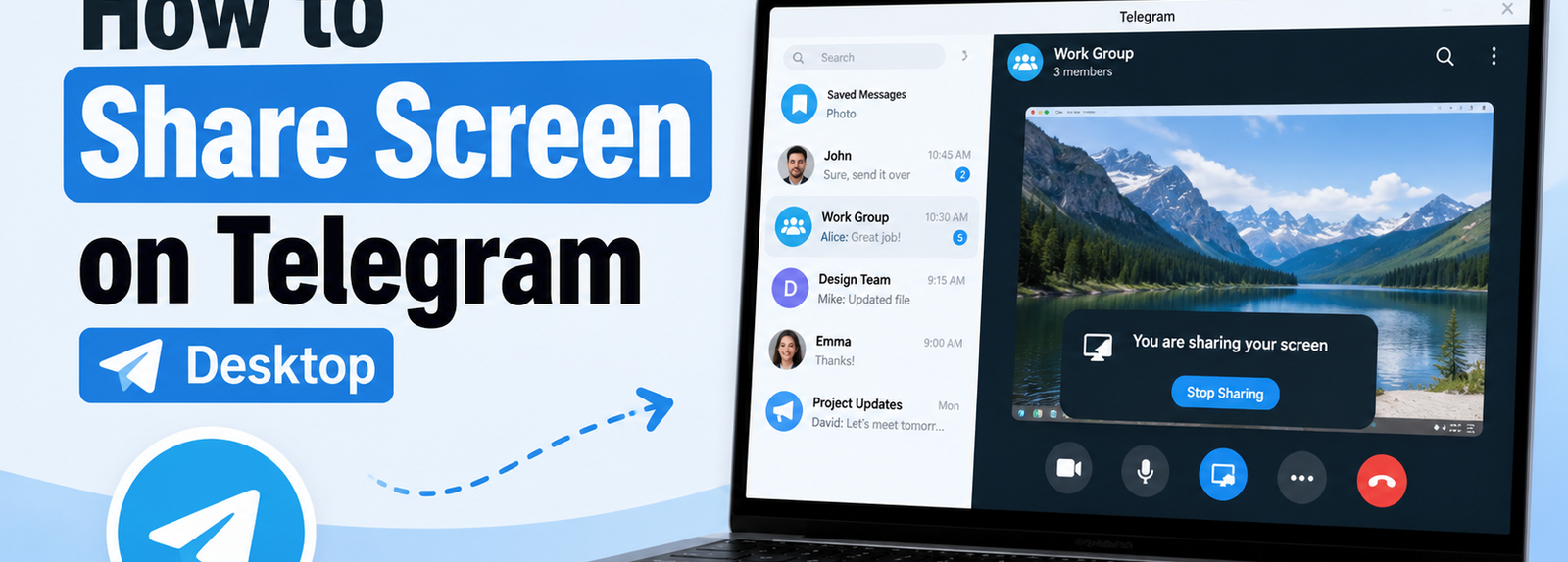 How To Share Screen On Telegram Desktop 1 Please Generate A Feature Image For My Blog. It Must Have Youtube Thumbnail Size 169 (How To Share Screen On Telegram Desktop